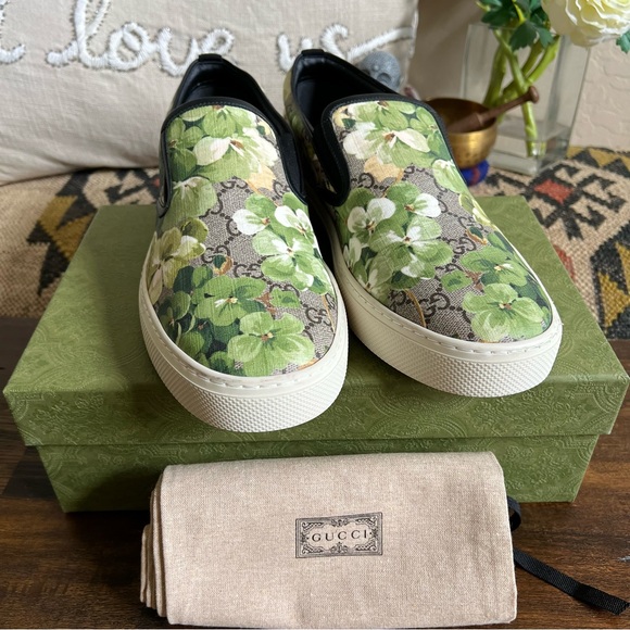 Gucci Supreme GG Canvas Bloom Green Floral Print Slip On Sneakers 10.5 G US11 - Picture 4 of 17